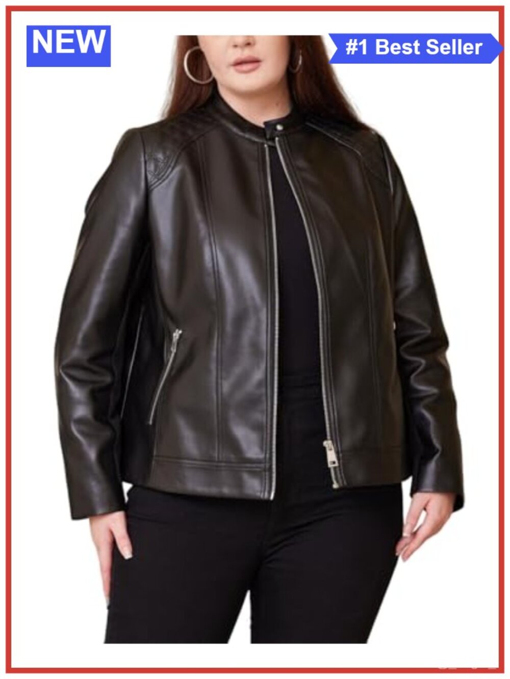 Plus Size Faux Leather Jacket Quilted Moto Biker Coat